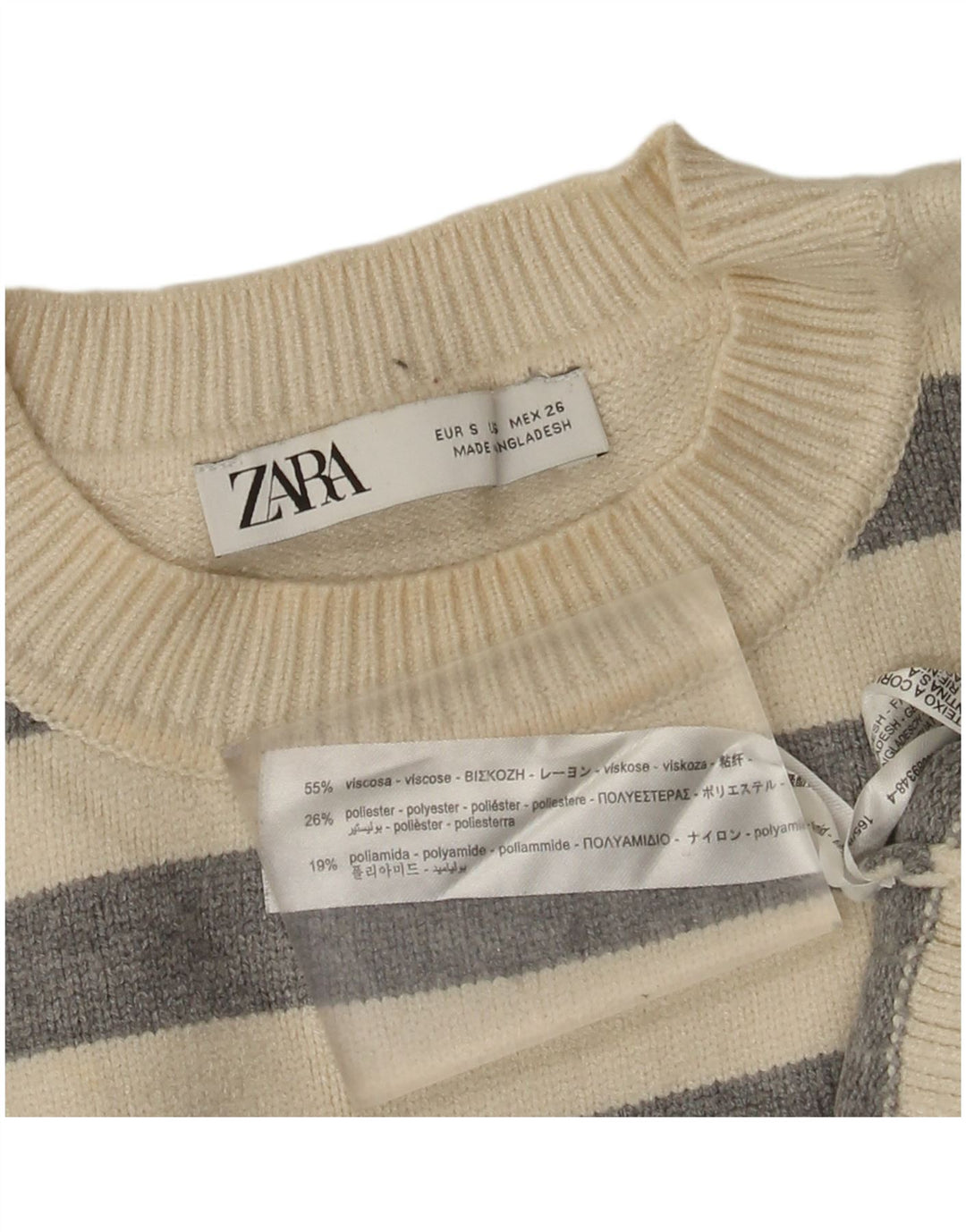 Pulover supradimensionat pentru femei Zara, cu gât crew, UK 10, cu dungi albe mici