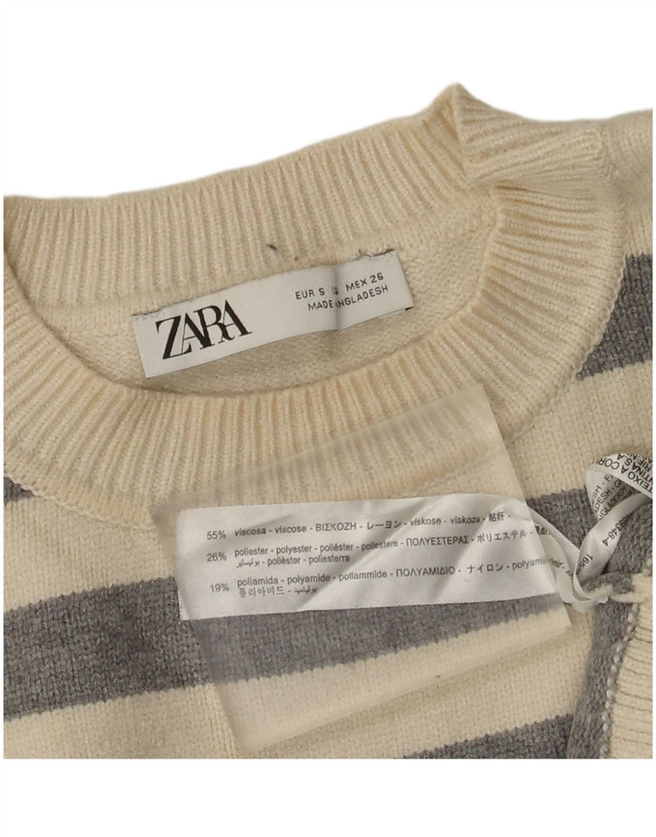 Pulover supradimensionat pentru femei Zara, cu gât crew, UK 10, cu dungi albe mici