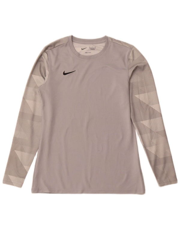 Nike Dri Fit Top cu mânecă lungă pentru femei UK 10 Small Gri Geometric Poliester