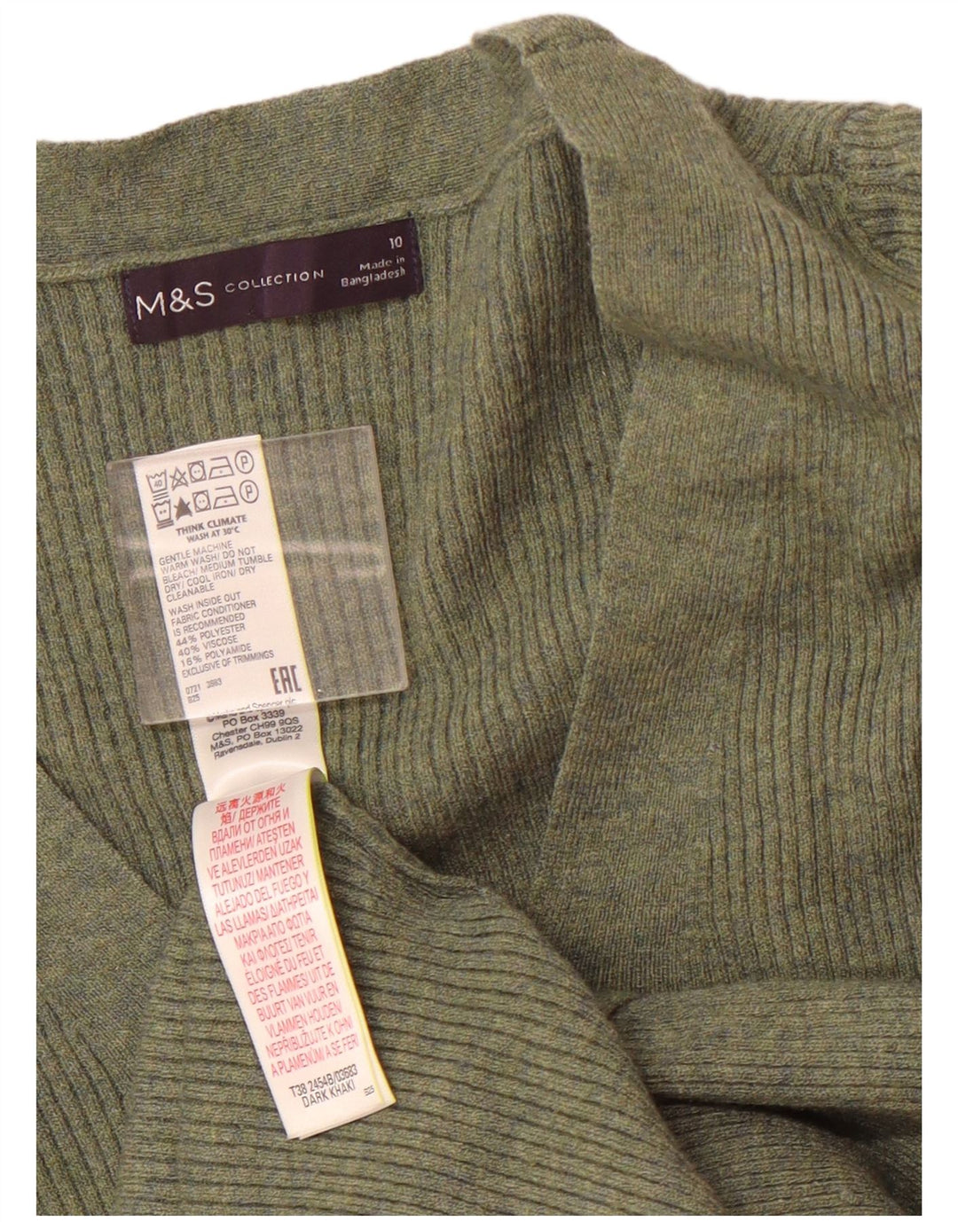 Pulover cu decolteu în V pentru femei Marks & Spencer UK 10 Poliester verde mic