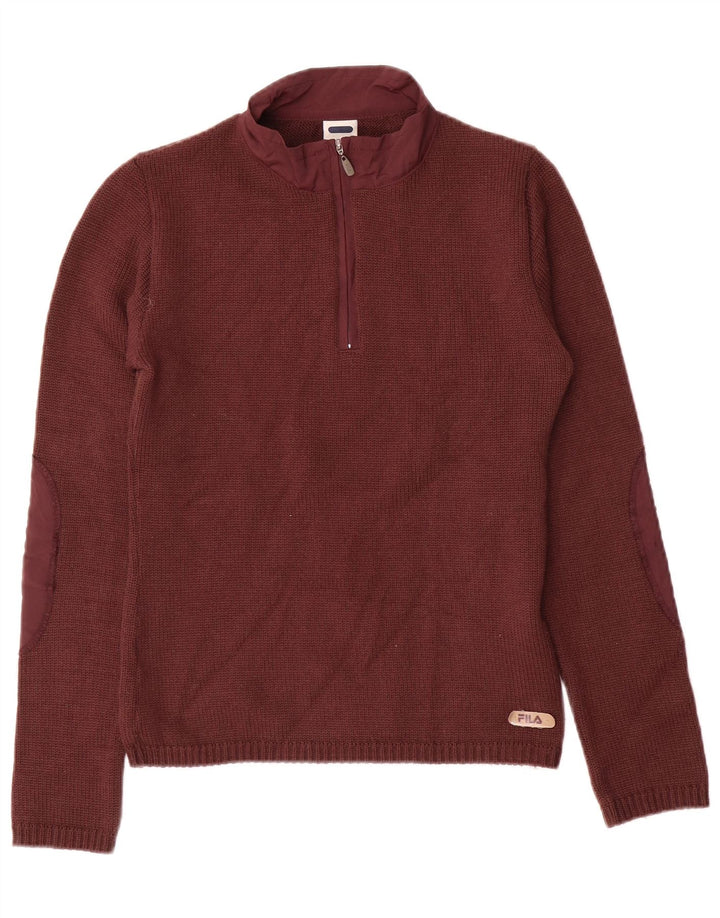 Pulover FILA pentru femei cu fermoar și gât UK 12 Lână maro medie