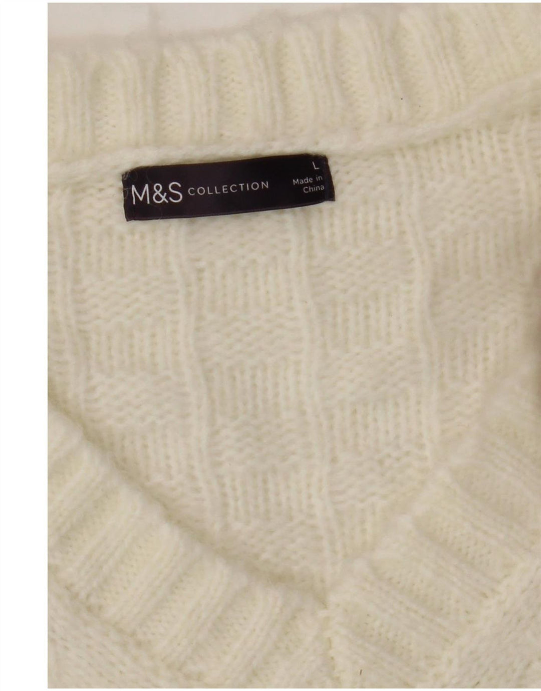MARKS & SPENCER Womens Oversized V-Neck Jumper Sweater UK 16 Large White Vintage Marks & Spencer and Second-Hand Marks & Spencer from Messina Hembry 