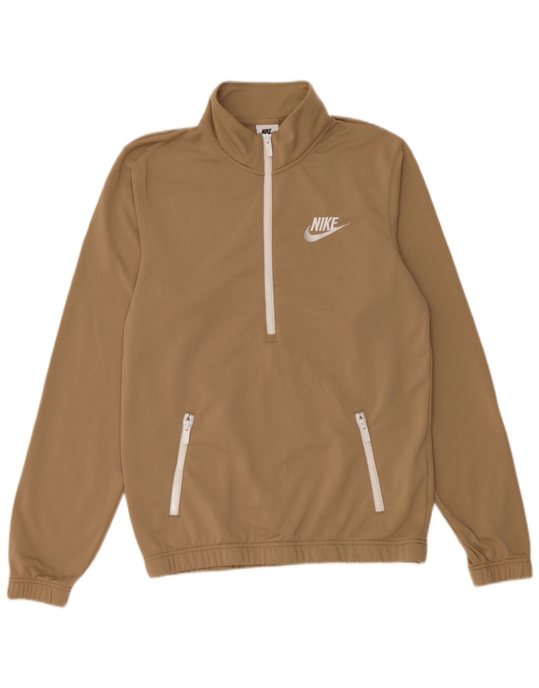 Pulover Nike pentru bărbați, cu fermoar, cu gât, poliester mic, bej