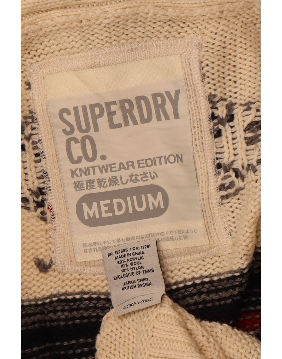Pulover cardigan cu paragate SUPERDRY pentru femei UK 14 Medium Off White