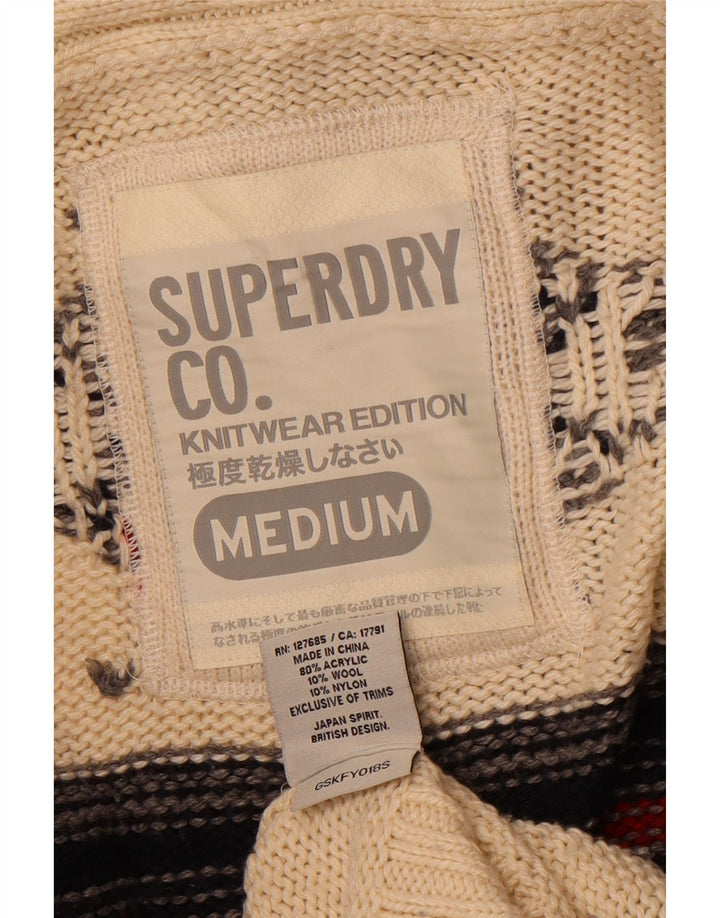 Pulover cardigan cu paragate SUPERDRY pentru femei UK 14 Medium Off White