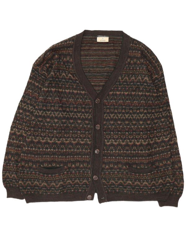 Pulover cardigan pentru bărbați Rodes 2XL maro lână geometrică