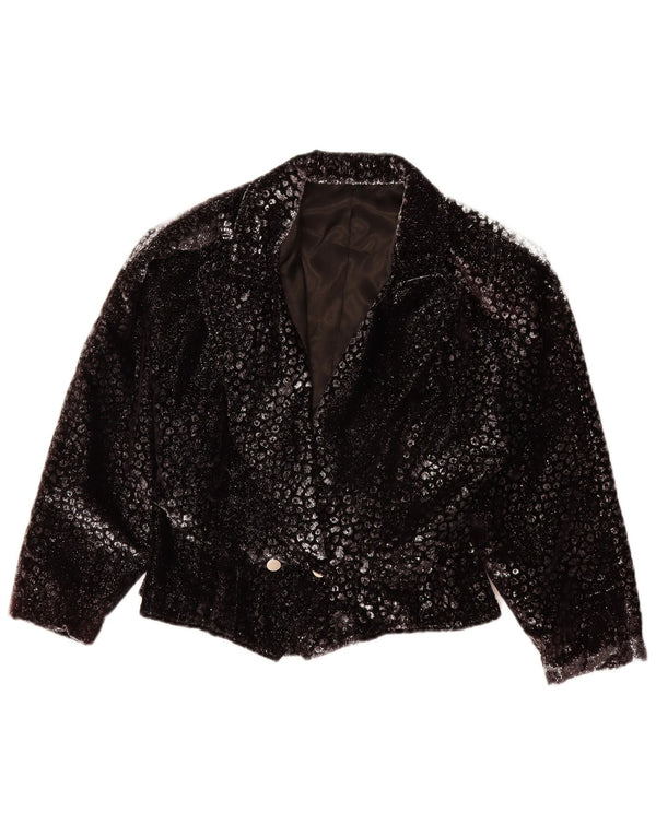 Blazer vintage pentru femei UK 14 Medium Black Animal Print