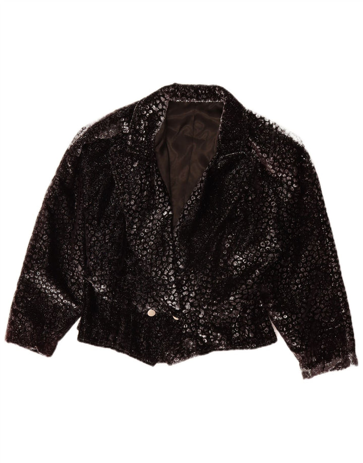 Blazer vintage pentru femei UK 14 Medium Black Animal Print