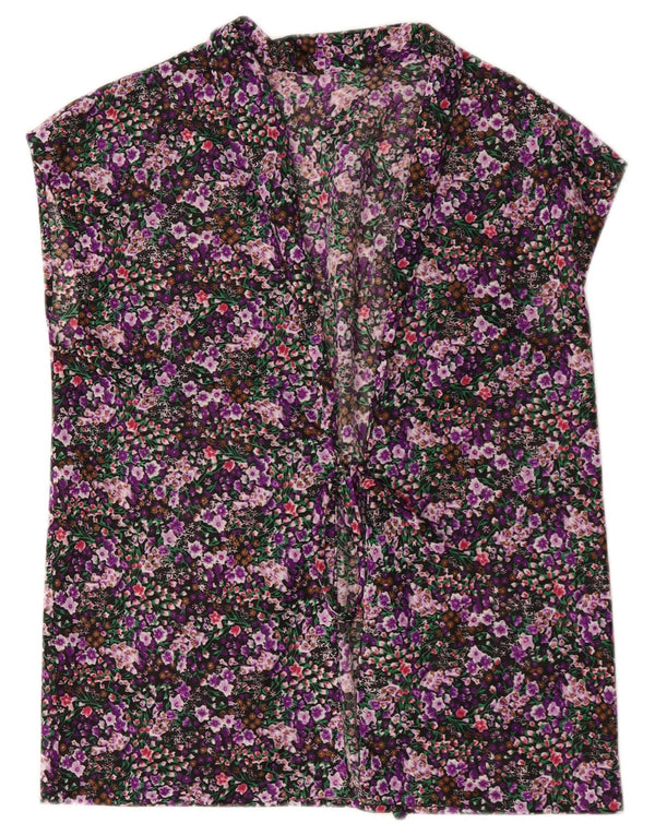 Cardigan vintage fără mâneci pentru femei UK 16 mare, multicolor, floral
