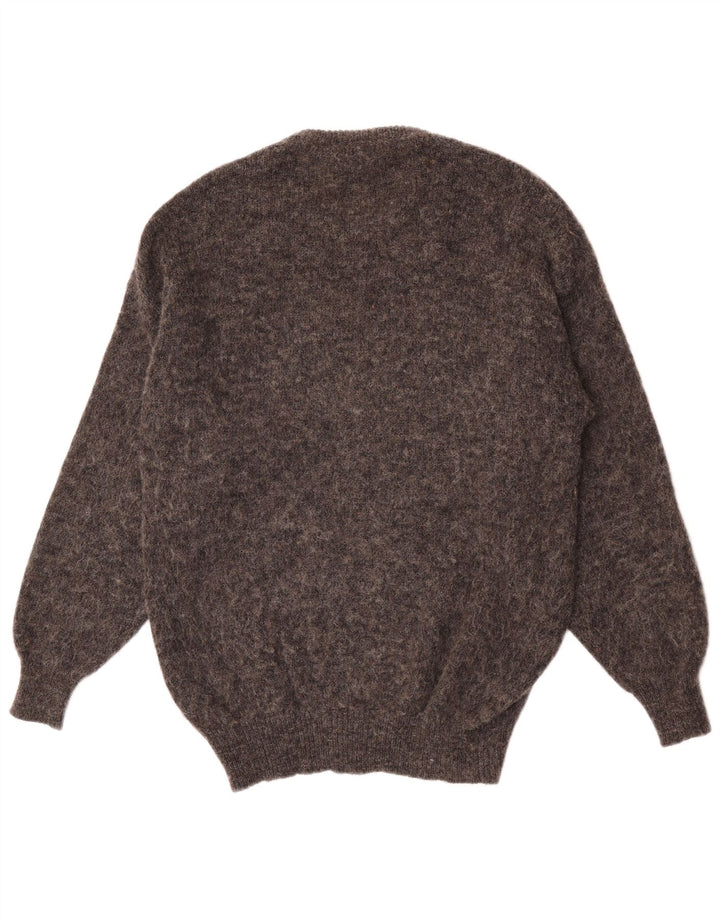 Pulover vintage pentru bărbați cu gât roșu, gri mediu Argyle/Diamond