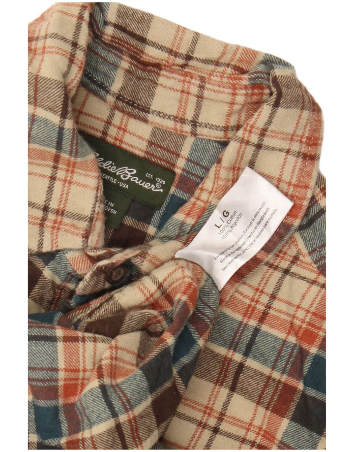 Cămașă de flanel pentru bărbați Eddie Bauer, bumbac cu carouri, bej, mare