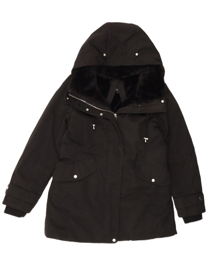 Jachetă parka cu glugă pentru femei Zara UK 18 XL poliester negru