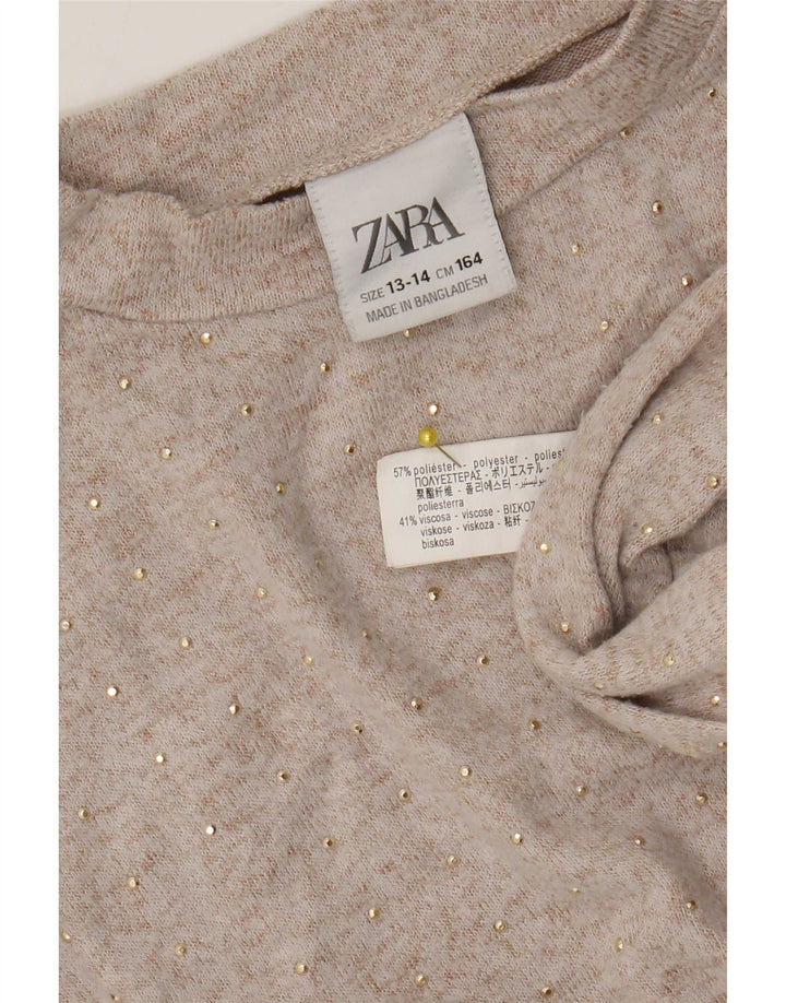Zara Fete Top Maneca Lunga 13-14 Ani Bej Poliester