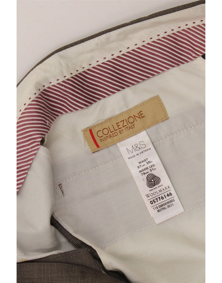 MARKS & SPENCER Pantaloni drepți pentru bărbați L38 L31 Lână maro