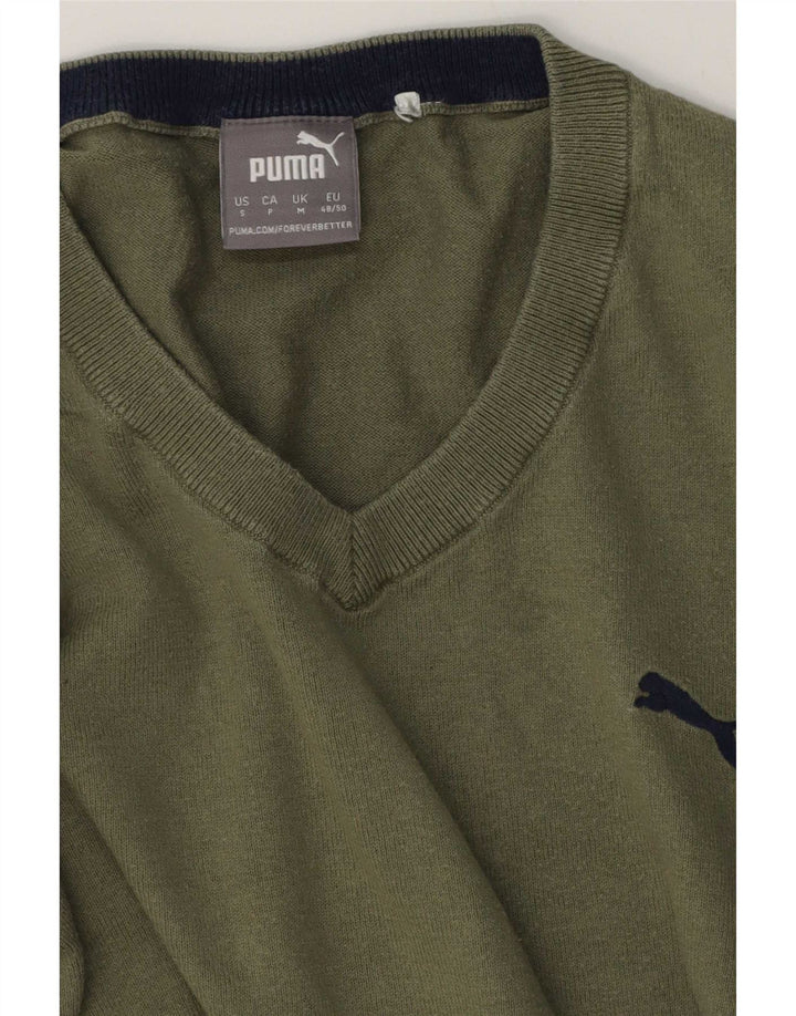 Pulover Puma cu decolteu în V pentru bărbați, verde mediu, color block