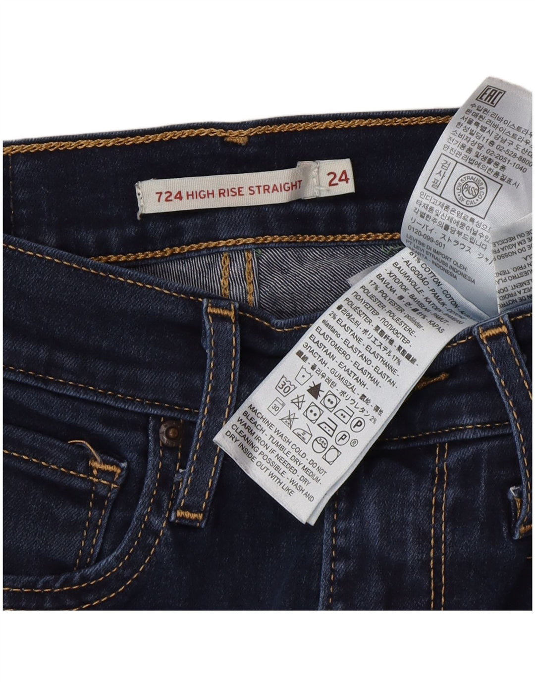 Blugi drepti cu talie mare Levi's 724 pentru femei L24 L30 bumbac albastru