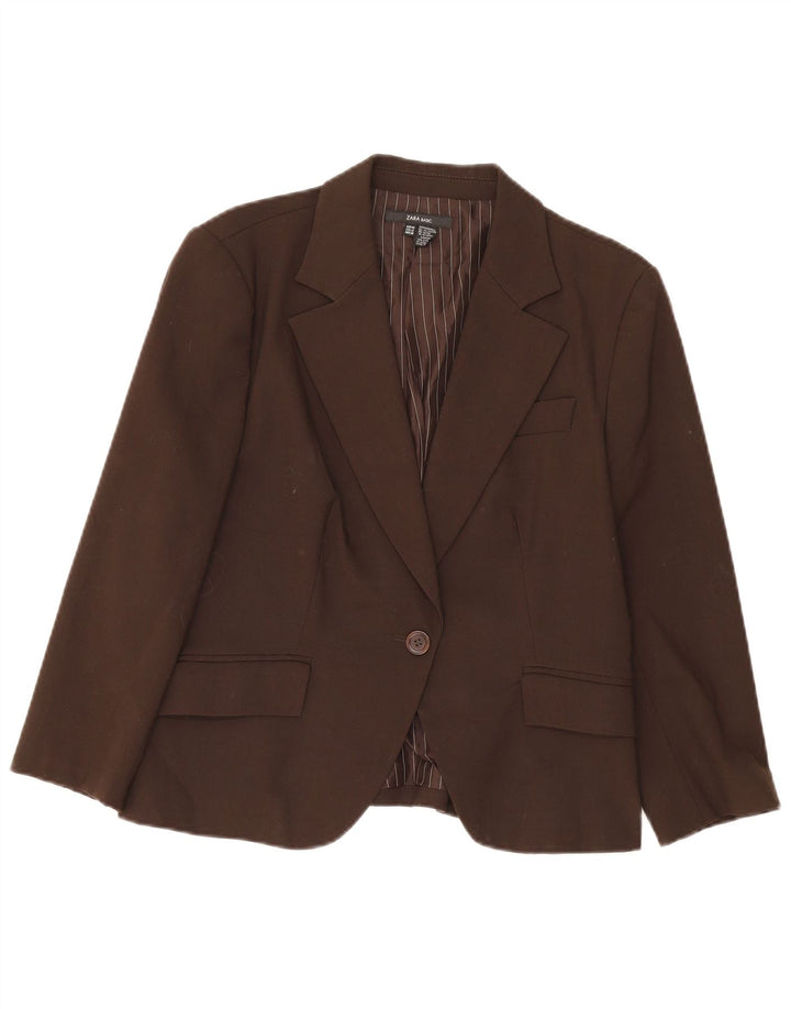Blazer pentru femei Zara cu 1 nasture EU 44 XL Maro Poliester
