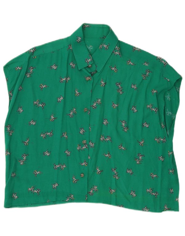 Bluză cămașă fără mâneci cu grafică crop vintage pentru femei UK 12 verde mediu