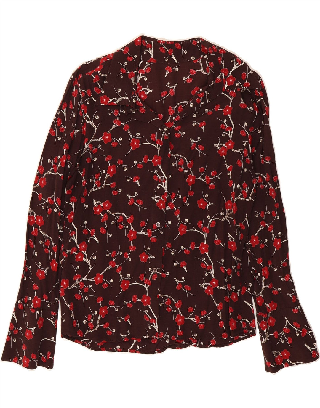 VINTAGE Womens Shirt Blouse UK 14 Medium Brown Floral Vintage Vintage and Second-Hand Vintage from Messina Hembry 