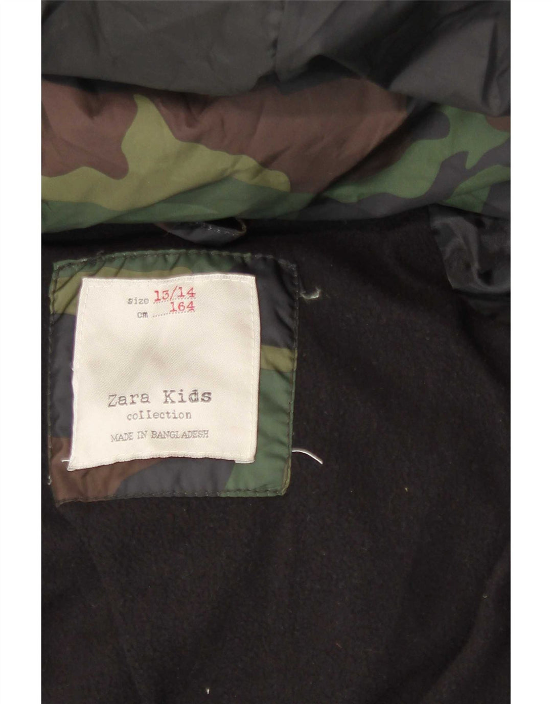 Jachetă căptușită cu glugă pentru băieți Zara 13-14 ani Camuflaj multicolor