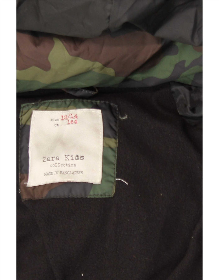 Jachetă căptușită cu glugă pentru băieți Zara 13-14 ani Camuflaj multicolor