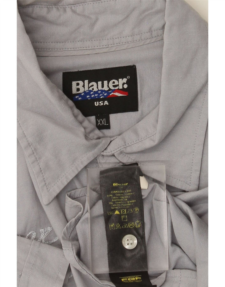 Cămașă cu mânecă scurtă Blauer pentru bărbați, bumbac gri 2XL