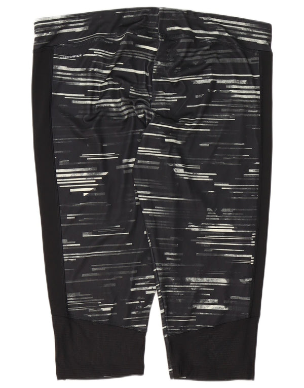 Reebok Womens Capri Leggings UK 24/26 2XL Black Striped Polyester