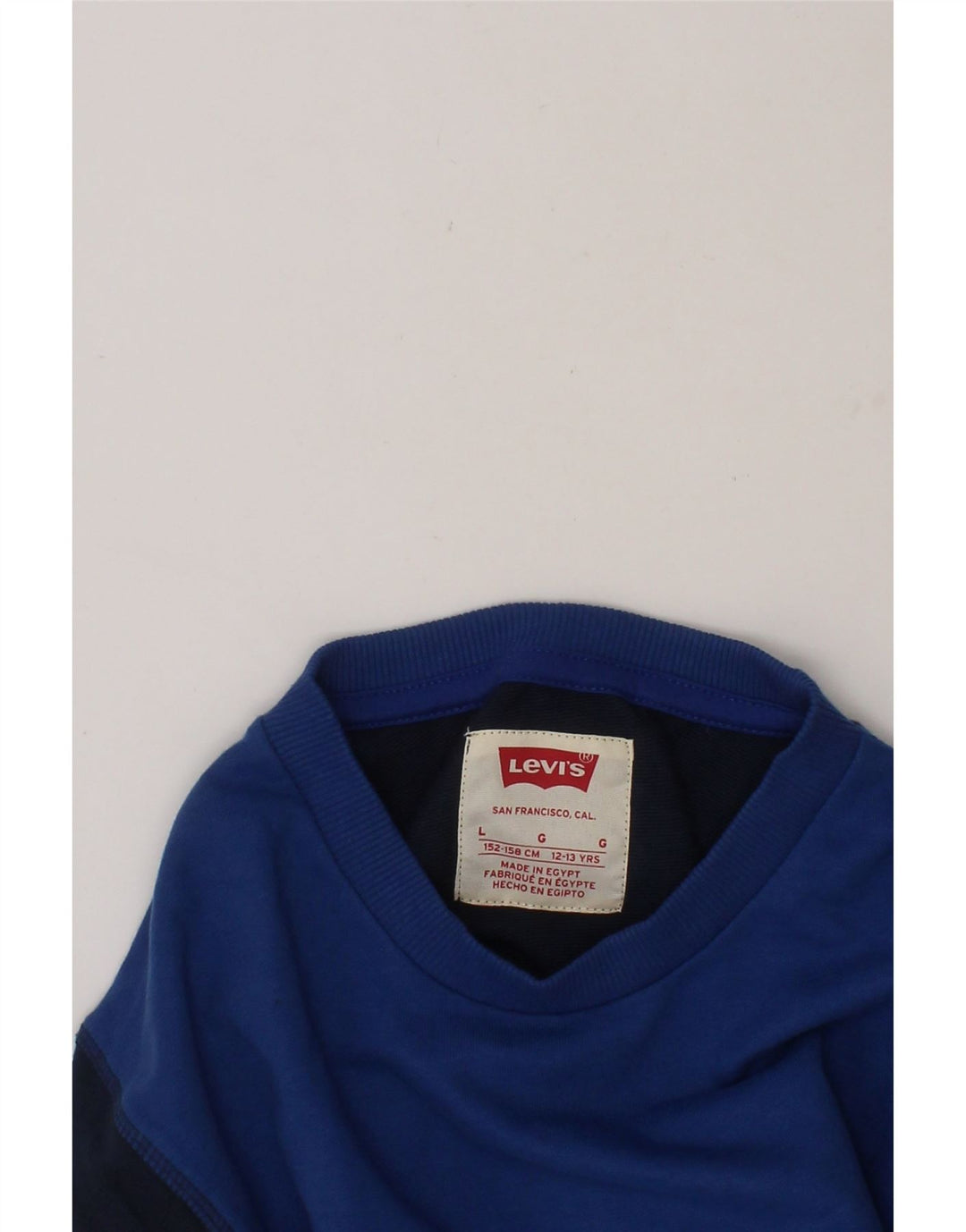 LEVI'S Boys Sweatshirt Jumper 12-13 Years Large Navy Blue Colourblock Vintage Levi's and Second-Hand Levi's from Messina Hembry 