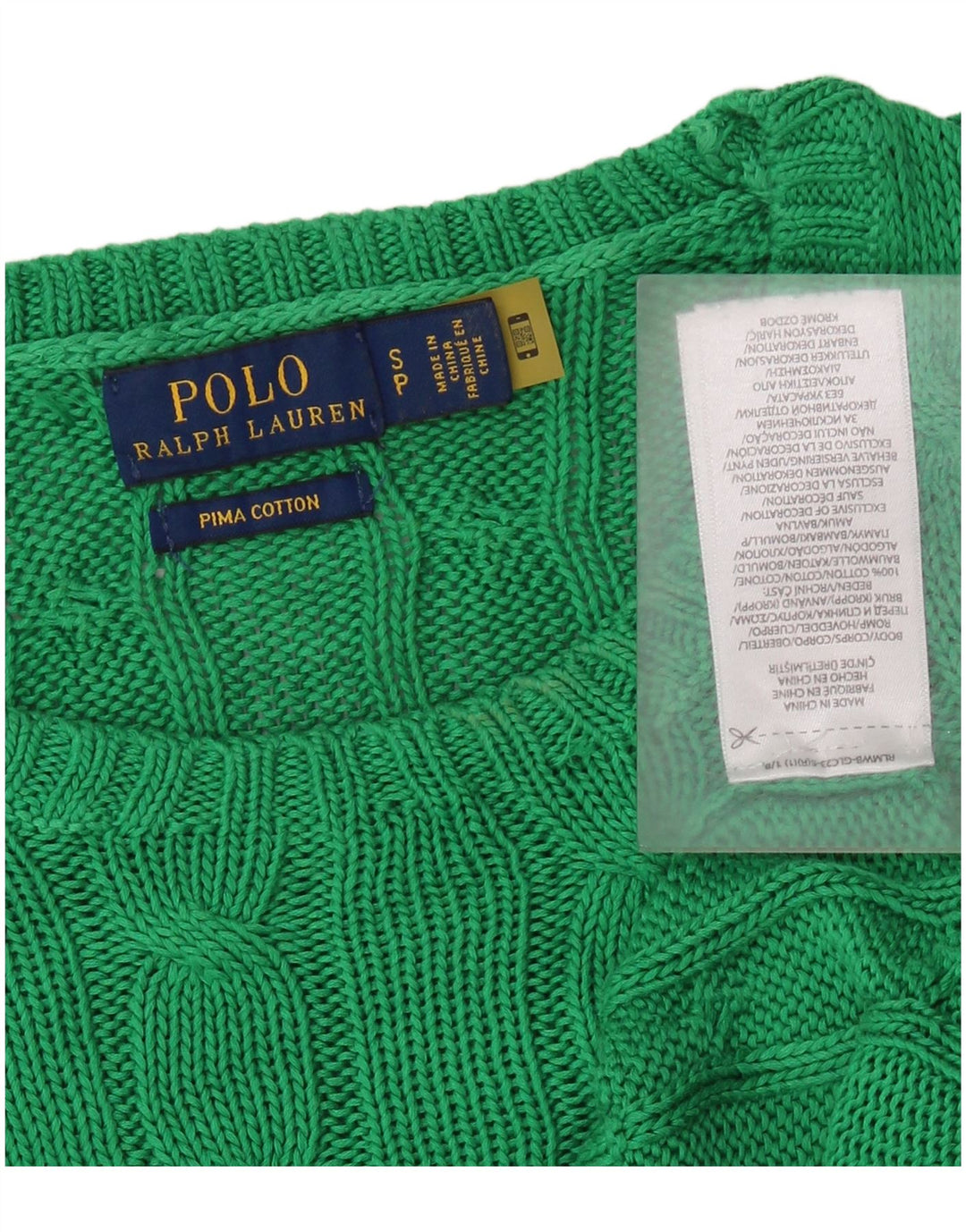 POLO RALPH LAUREN Pulover pentru femei cu decolteu rotund din bumbac verde mic UK 10