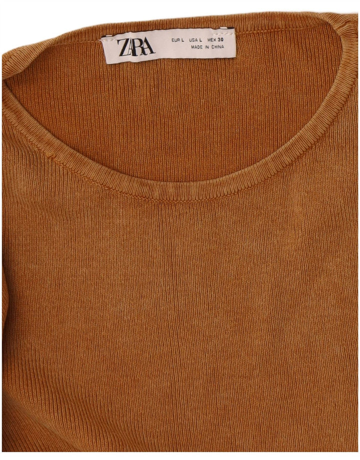 Crop Top pentru femei Zara cu mânecă lungă UK 14 mare bej