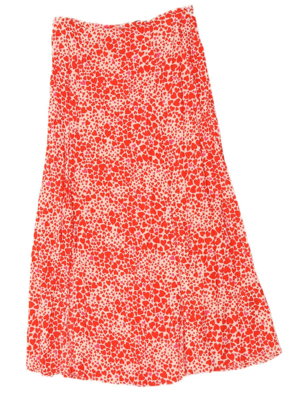 Oasis Womens High Waist Maxi Skirt UK 6 XS W26 Red Spotted Viscose Heart