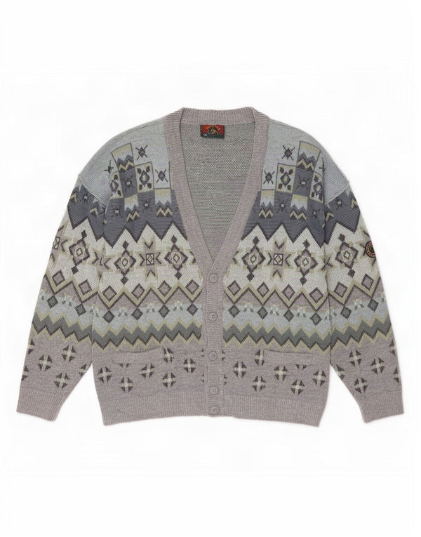 Pulover cardigan pentru bărbați Navigare 2XL, lână de miel geometrică gri