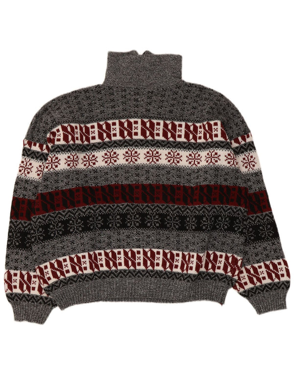 Pulover vintage pentru femei cu fermoar și gât UK 14 Medium Gri Fair Isle