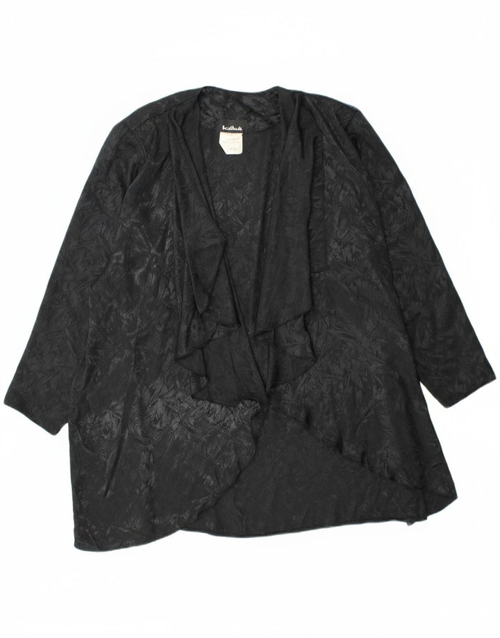 VINTAGE Womens Longline Cardigan Top EU 40 Medium Black Floral Polyester