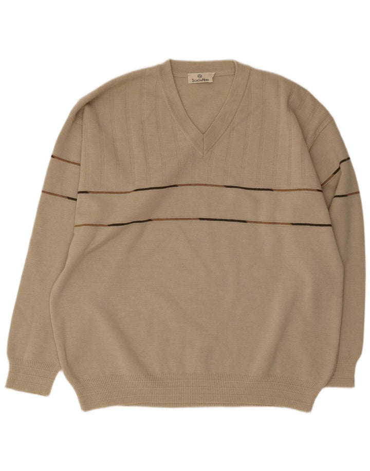 Pulover Vintage pentru bărbați cu decolteu în V IT 50 Medium Bej Poliacrilic cu dungi