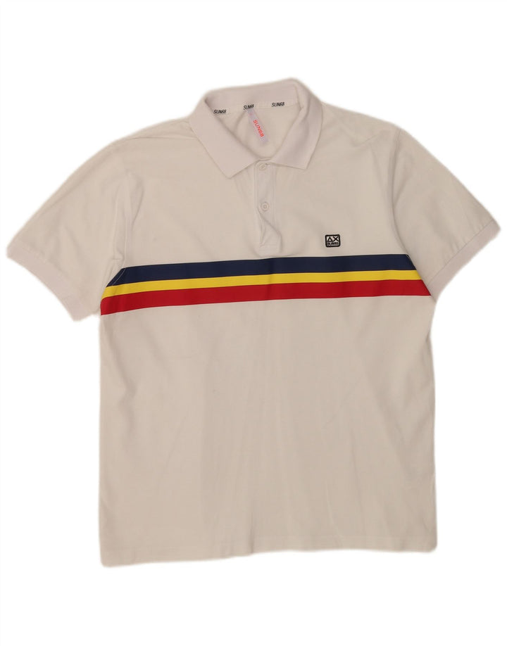 Tricou polo Sun68 pentru bărbați, bumbac cu dungi albe