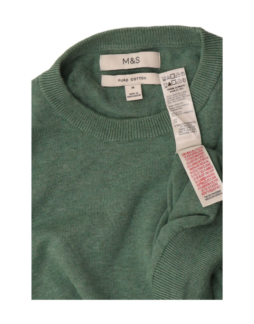 Pulover pentru bărbați Marks & Spencer, cu gât crew, bumbac verde mediu