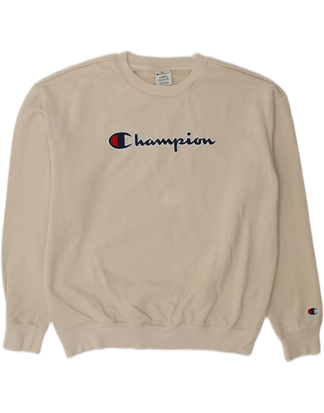 CHAMPION Mens Graphic Sweatshirt Jumper Large Beige Cotton Vintage Champion and Second-Hand Champion from Messina Hembry 