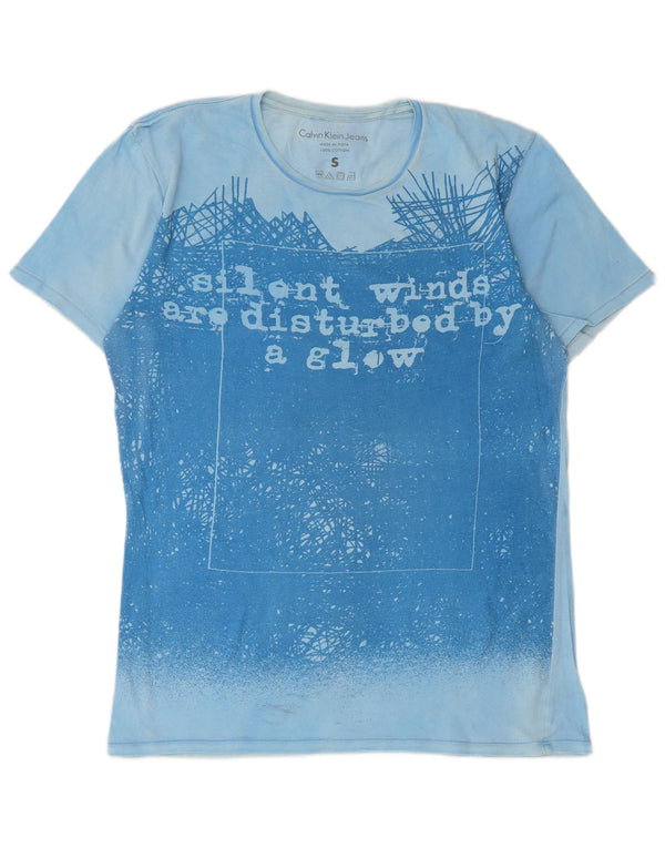 Tricou grafic pentru femei Calvin Klein Jeans Top UK 10 Small Blue Bumbac
