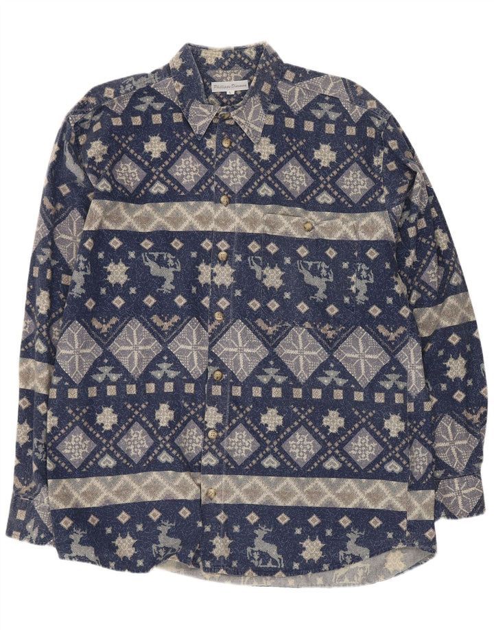 Cămașă Vintage pentru bărbați, mare, bleumarin, geometrică