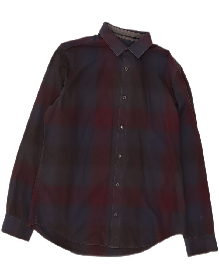 Cămașă pentru bărbați Calvin Klein, bumbac carouri burgundy mediu