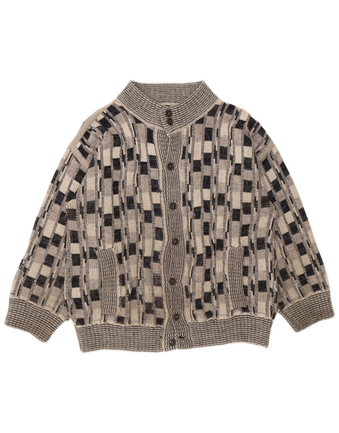 Cardigan Vintage pentru bărbați, cu carouri mari, gri