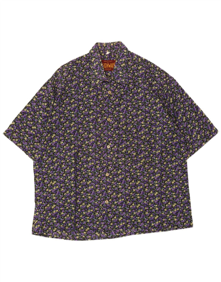Cămașă Vintage pentru bărbați cu mânecă scurtă Mov mediu Floral