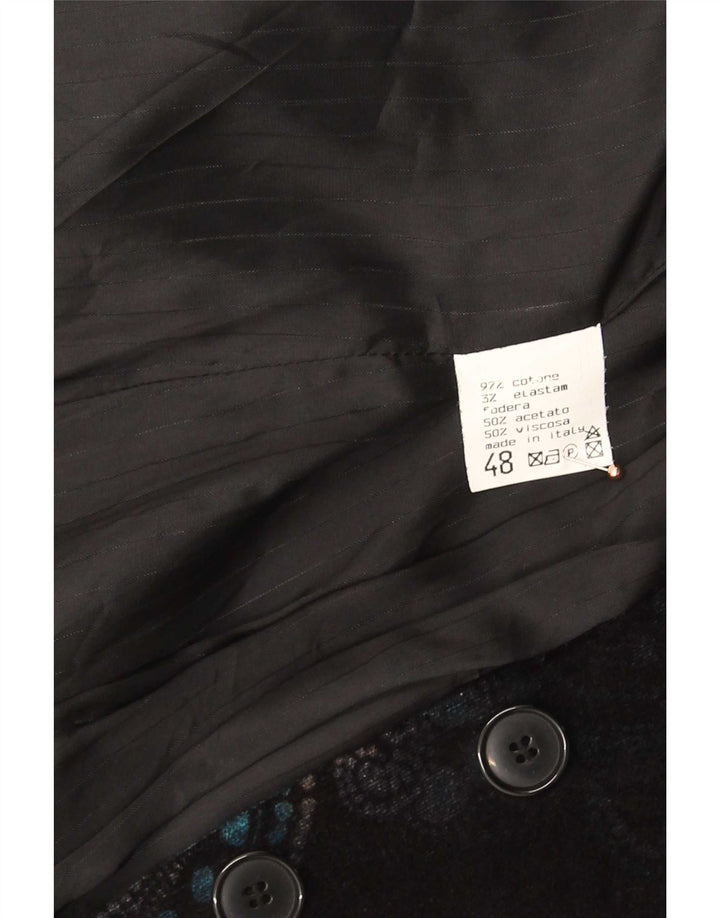 Jachetă vintage pentru femei cu 2 nasturi, IT 48 XL, bumbac Paisley, albastru bleumarin