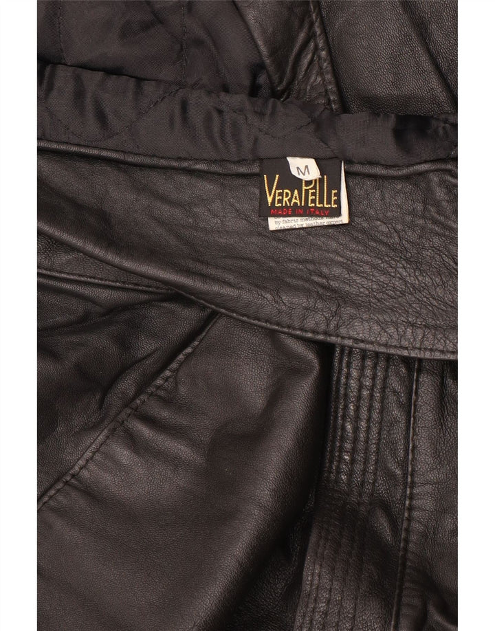 Jachetă de piele vintage supradimensionată pentru femei UK 14 Medium Black Leather