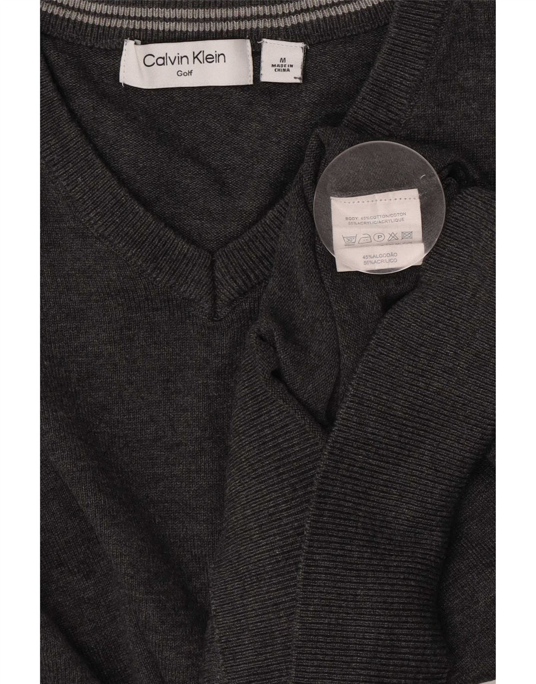 Pulover Calvin Klein pentru bărbați, cu decolteu în V, bumbac cu pete, gri mediu