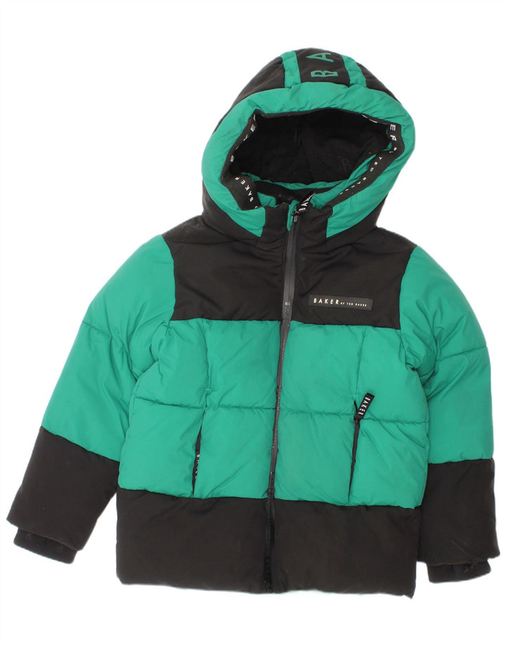 Jachetă căptușită cu glugă grafică Ted Baker pentru băieți, 4-5 ani, color verde