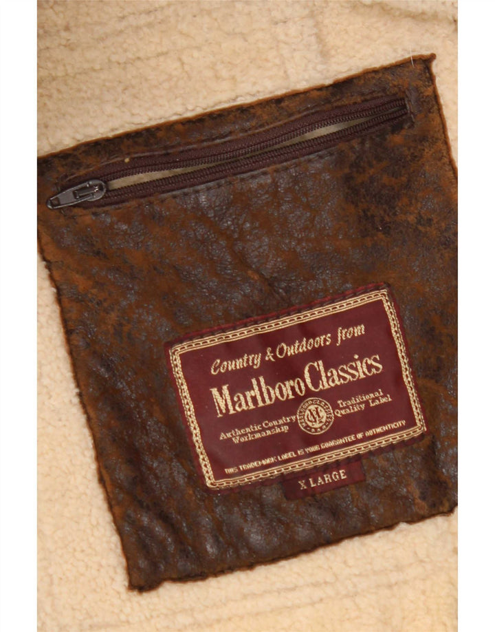 Jachetă din shearling pentru bărbați Marlboro Classics UK 42 XL piele de oaie maro