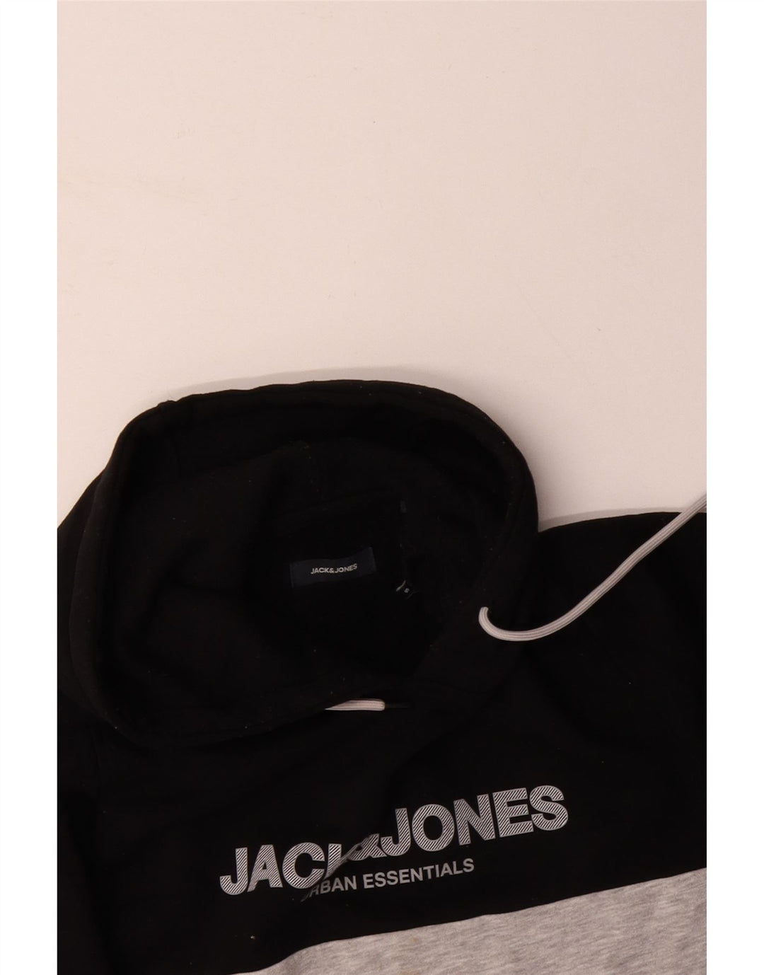 JACK & JONES Pulover cu glugă cu grafică pentru bărbați, mic, negru, din bumbac