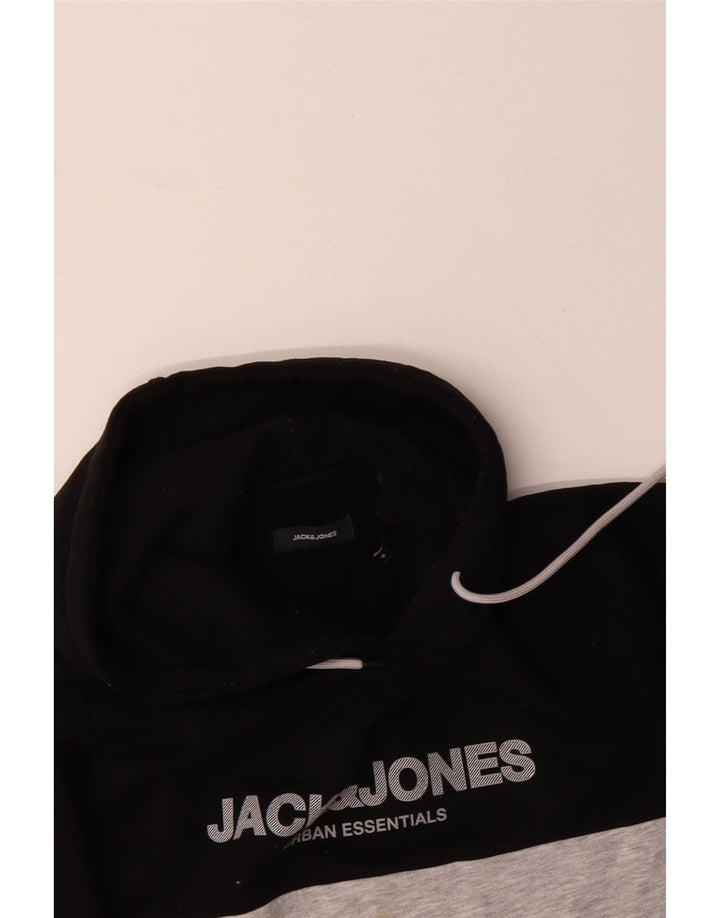 JACK & JONES Pulover cu glugă cu grafică pentru bărbați, mic, negru, din bumbac